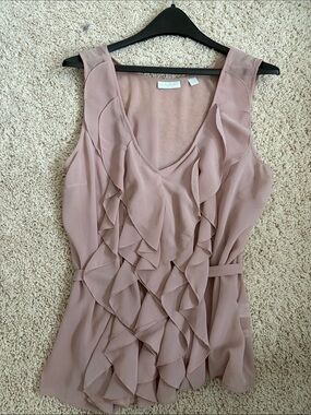New York & Company Mauve Pink Ruffle Sleeveless Blouse